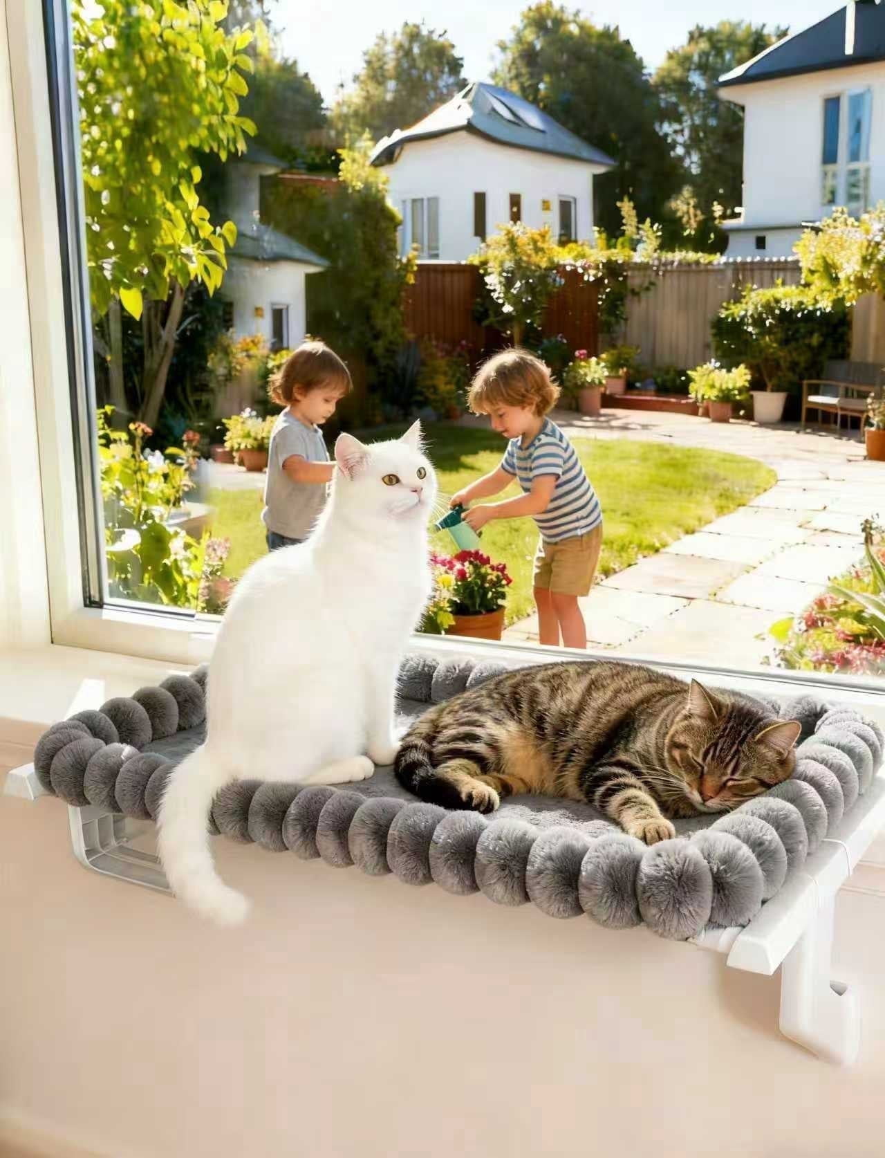 NRYDEPET Heavy-Duty Cat Window Perch – Soft Cozy Warm Plush Cover with Raised Edge, Durable Easy-Assemble Hammock for Large & Multiple Cats(L)
