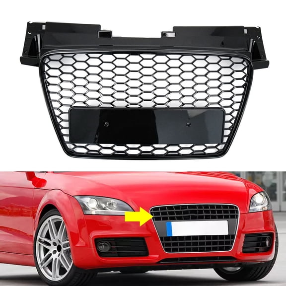 NS 1 Pc 8J0853651A Mesh Grille Front Grille Insert Bumper Covers ABS Glossy Black For Audi TT 2007-2014, For Europe/US Versions.