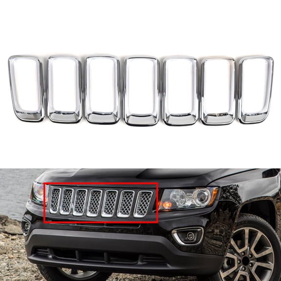 NS 1 Set/7Pcs ABS Frame Grille Molding Insert Bumper Covers Front Grille Insert 68109865AA, CH1210111 Chrome For Jeep Compass Limited 2011-2015, For Jeep Compass North 2013-2016