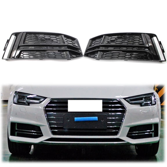 NS 2X Front Bumper Lower Grille Grill for AUDI S4 A4 S-Line B9 2017-2018,Black