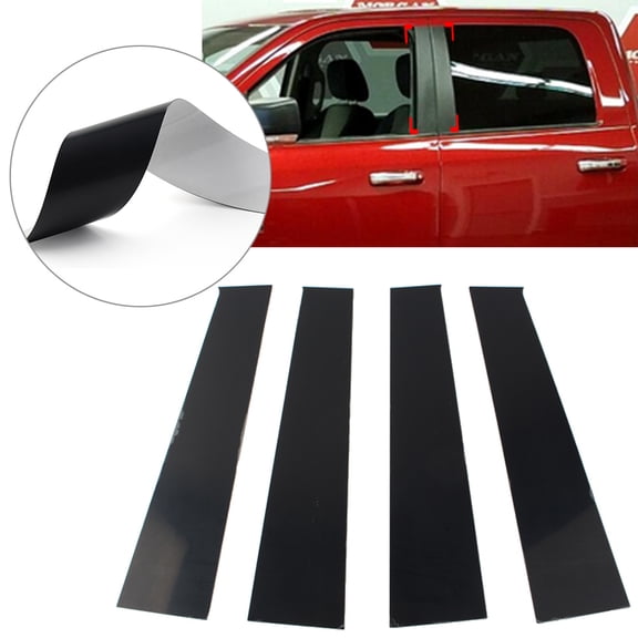 NS 4 Pcs Bright Black Car Window Pillar Posts Door Trims for Ram 1500 09 10 11 12 13 14 15 16 17 18