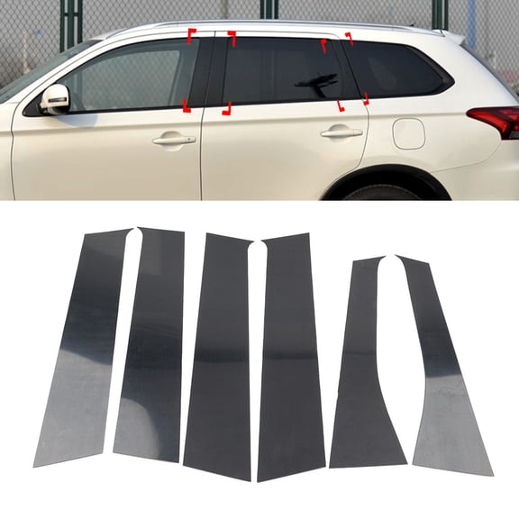 NS 6pcs Window Pillar Decal Door Post Cover Trim PC Plastic Glossy Black for Outlander 2013-2021 Ca