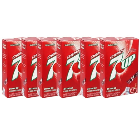 NS 7UP Cherry Singles to Go, Powdered Drink Mix, Zero Sugar, Low-Calorie Fruity Flavored Easy to Prepare Indoor & Outdoor Picnic Drink Mix 6 Boxes, 6 Sticks per Box, 36 Total Servings