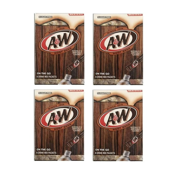 A&W Root Beer Caffeine/ Sugar-Free Non-Carbonated Soda Pop Classic On-the-Go Water Drink Mix Packets for Lunch on Picnics Gymbags Backpack & Pocket - 4 Pk (24 ct)