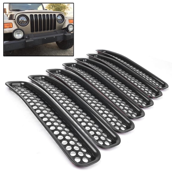 NS Auto Black 7pcs Front Grille Grill Mesh Frame Inserts Cover Rings Trims Cover For Jeep Wrangler TJ 1997-2006