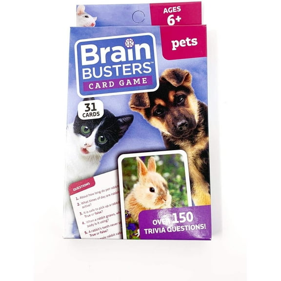 Brain Busters Card Game with Over 150 Trivia Questions Educational Flash Cards (Pets)