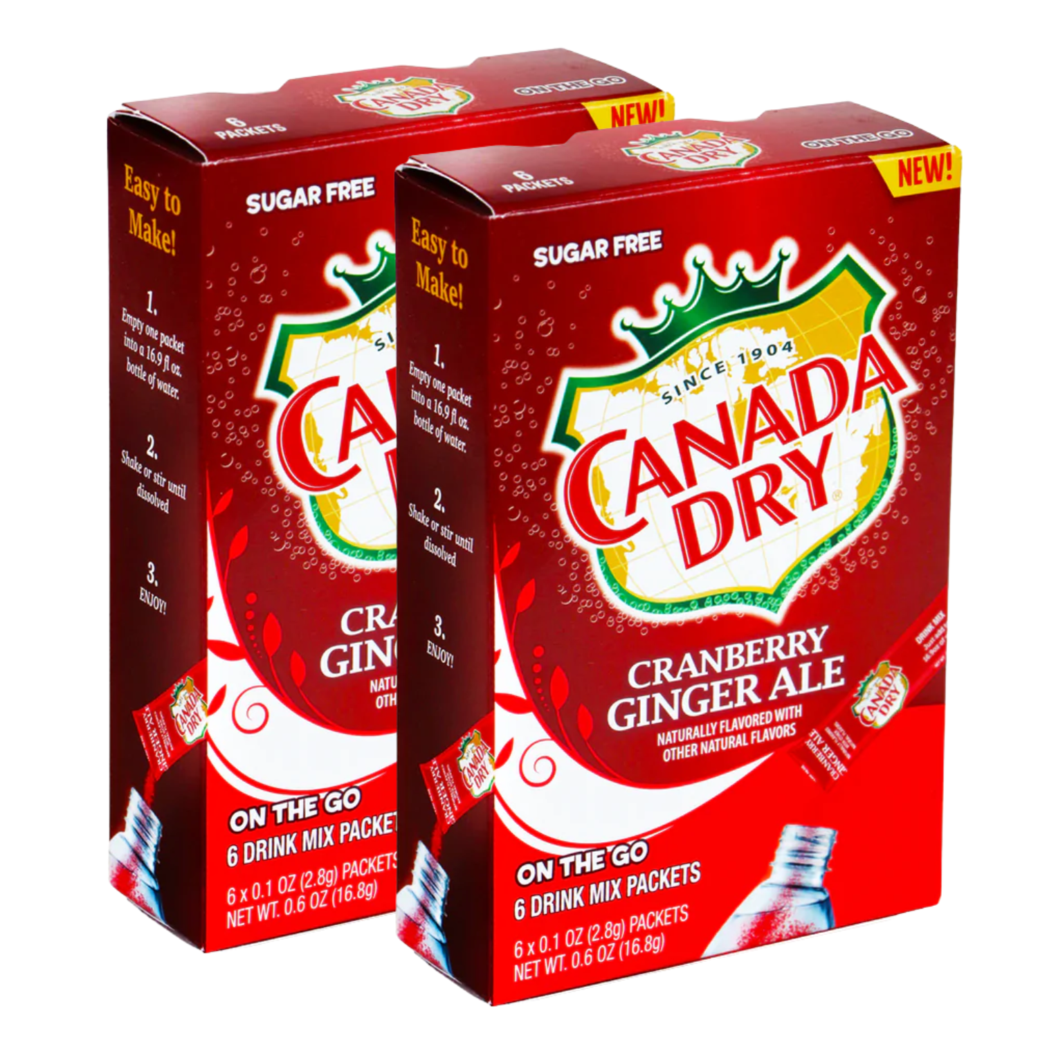 NS Canada Dry Cranberry Ginger Ale Singles To Go Drink Mix, Sugar-Free Low-Calorie Water Enhancer Powder Sticks Beverages 2 Boxes - 6 Sachet Per Box - 12 Total Servings