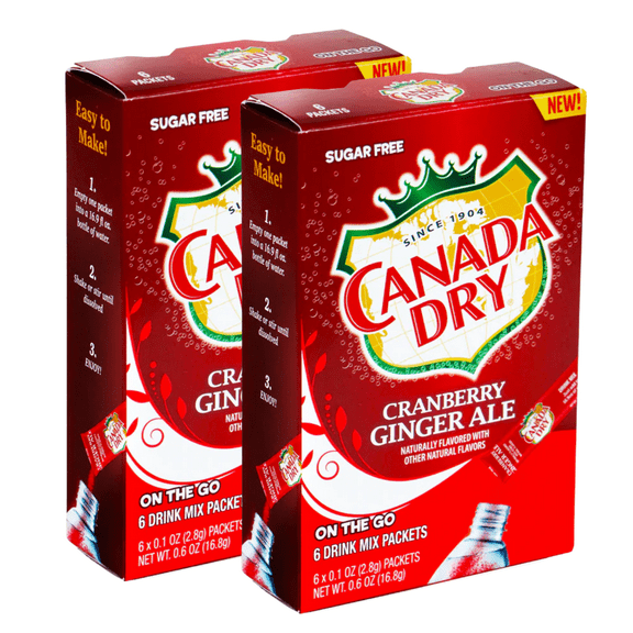NS Canada Dry Cranberry Ginger Ale Singles To Go Drink Mix, Sugar-Free Low-Calorie Water Enhancer Powder Sticks Beverages 2 Boxes - 6 Sachet per Box - 12 Total Servings