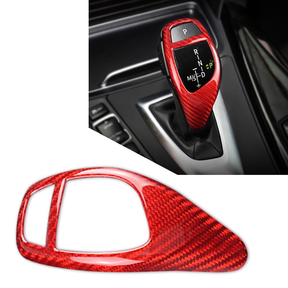 NS Car Carbon Fiber Shift Knob Protector Gear Cover Gear Shifter Lever Trim for 1 Series F20 F21 / 3 Series F30 F31 2012-UP, 5 Series F10 F11 F07 2010-2016, For X5 F15 X6 F16 2008-2018, Red