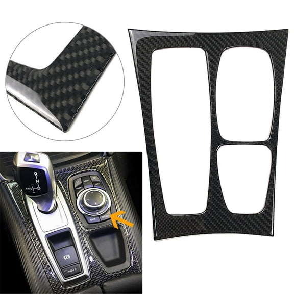 NS Carbon Fiber Black Interior Gear Shift Box Center Console Panel Trim Frame Cover Inner Accessories Accessaries for BMW X5 E70 2008-2013, X6 E71 2009-2014