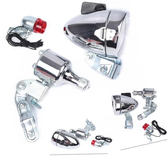 NS Cycling Motorized Bike Friction Generator Dynamo Headlight Tail Lamp Kit Chorme