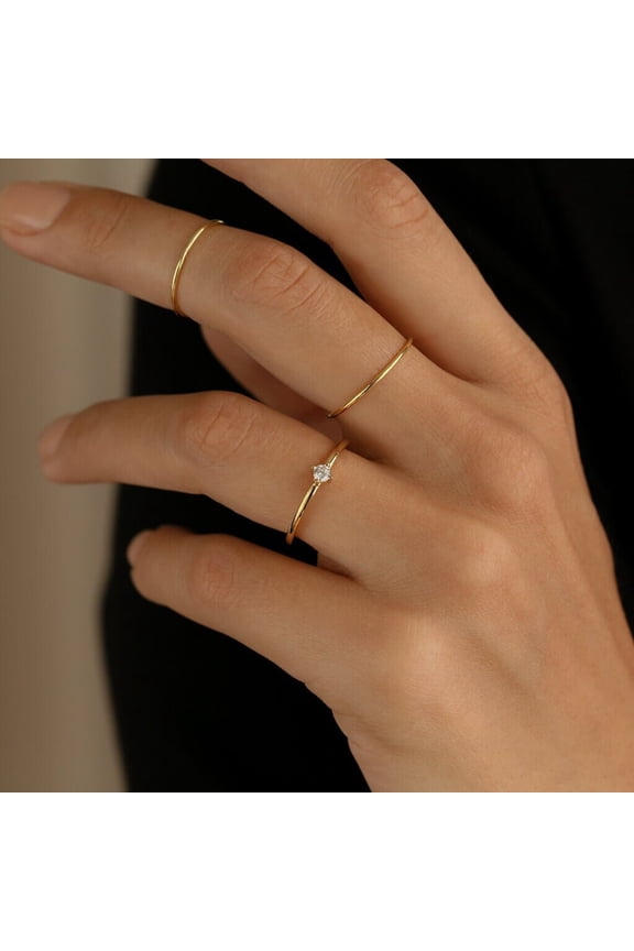 Mini Solitaire Ring – 14K Yellow Gold or White Gold over Sterling Silver – Moissanite or Simulated Stone – Dainty Promise Ring for Women – Minimalist Jewelry Gift