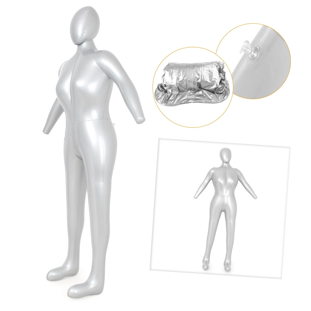 NS Female Women Inflatable Dummy Torso Body Mannequin Armless Model Display with Head, Silver
