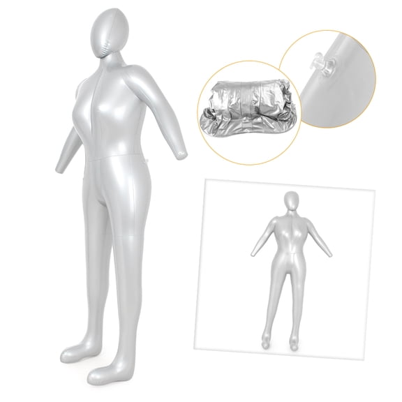 NS Female Women Inflatable Dummy Torso Body Mannequin Armless Model Display with Head, Silver