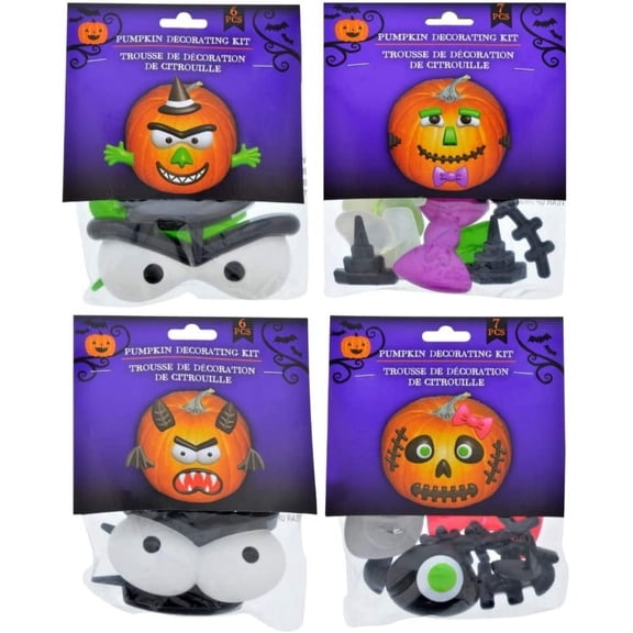 Happy Halloween Plastic Pumpkin Decorating Kits Set of 4