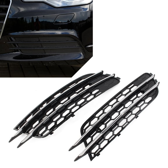 NS Honeycomb Front Bumper Fog Light Grille Cover Chrome for Audi A6 C7 Sedan 12-15