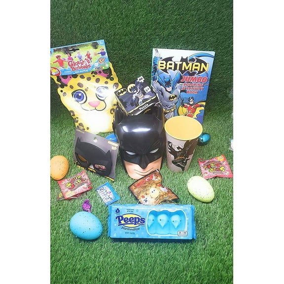 Premade Gift Set Happy Birthday Easter Gift Basket Baskets Bucket Batman Bat-Man Bat Man Holiday Egg Stuffers Goodie Bag Assorted Toys and Candy Boy