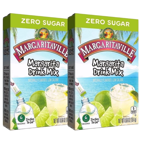 NS Margaritaville Singles To Go Water Drink Mix - Margarita Flavored, Non-Alcoholic Powder Sticks, Sugar-Free Low-Calorie Water Enhancer Powder 2 Boxes - 6 Sachet per Box - 12 Total Servings