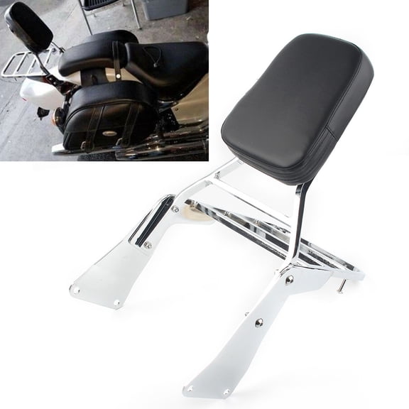NS Motorbike Passenger Sissy Bar Backrest Leather Cushion Pad with Luggage Rack Detachable for Vulcan 1500 VN1500 Classic 1996-2008, Chrome