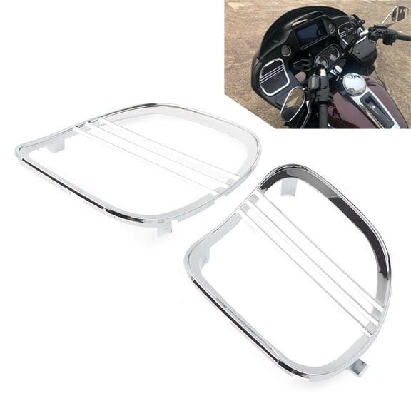 NS Motorcycle Front Fairing Speaker Cover, Plastic Chrome 2pcs Tri-Line Speaker Grills Cover for Road Glides 2015-2021