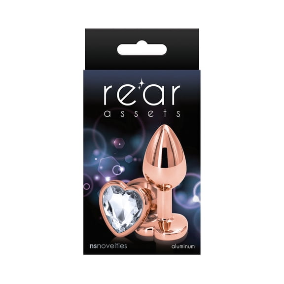 NS Novelties Rear Assets Rose Gold Heart Anal Plug Small Clear
