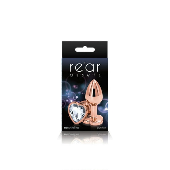 NS Novelties Rear Assets Rose Gold Heart Anal Plug Small Clear