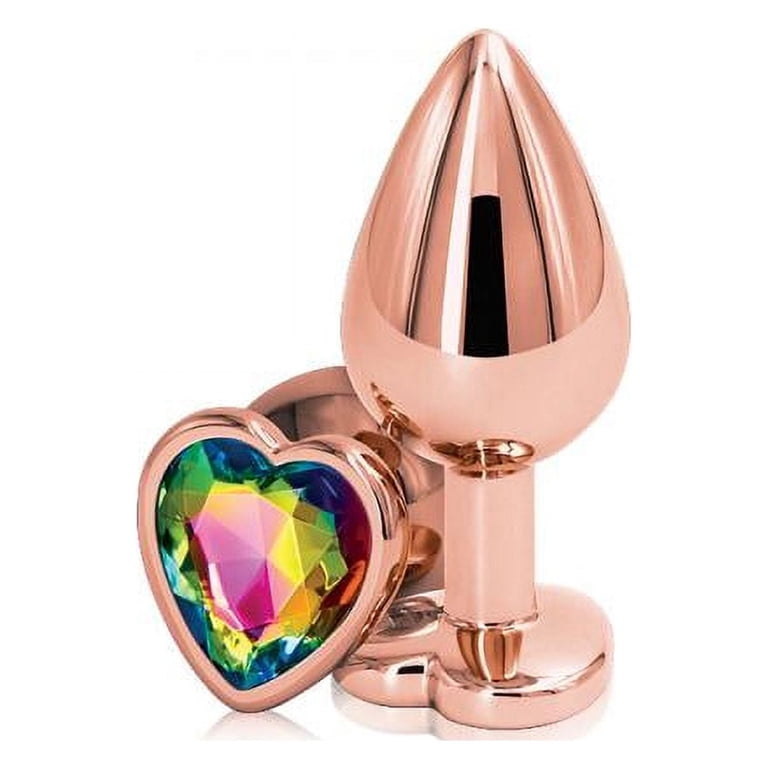 NS Novelties Rear Assets Rose Gold Heart Medium Rainbow Anal Plug