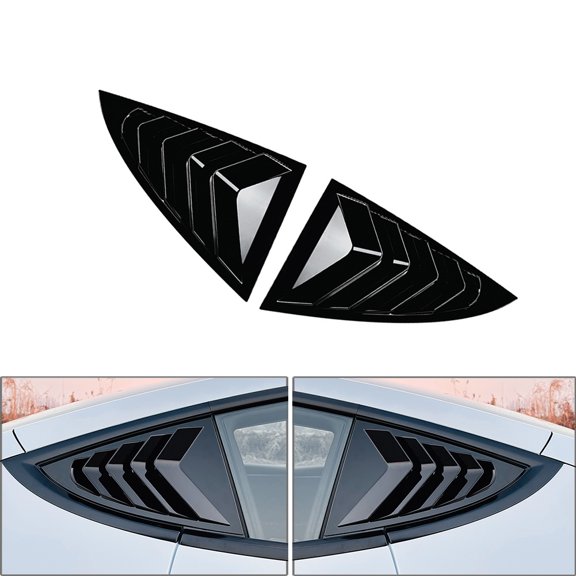 NS Rear Window Louver Cover Vent Shutter Trim ABS Glossy Black For Tesla Model Y