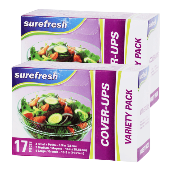 Sure Fresh Reusable Bowl Covers Variety Packs - Food Cover Stretch Edging, Stretchable Plastic Bowls Storage Containers Covers with Lids for Leftover and Outdoor Picnic Meal 17ct. Box Set of 2