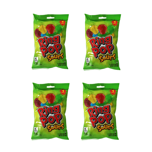 Ring Pop Sours Candy, Individually Wrapped Lollipops Candy, Party Favor Treat Stocking Stuffers, Set of 4