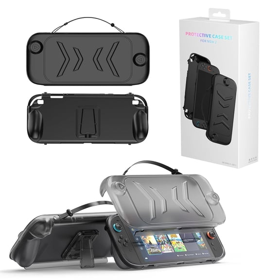 For NS Switch2 Protective Case with Detachable Face Cover & Kickstand, Shock-Absorbing TPU + Scratch-Resistant ABS Shell, Easy Install & Heat Dissipation Design