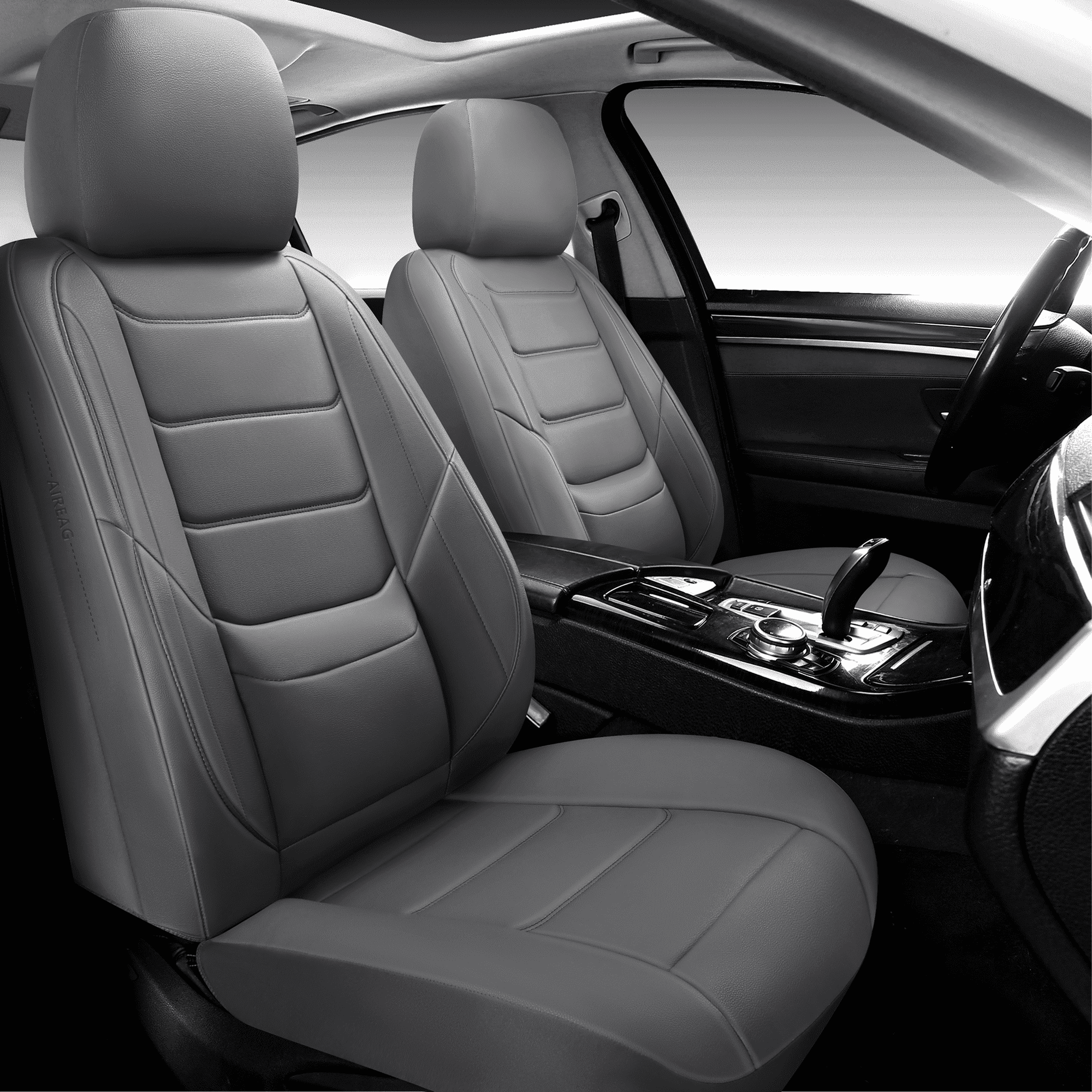 NS YOLO Premium Car Seat Covers Front | Universal Fit for Cars, Trucks & SUVs | Waterproof Full Coverage Front Seat Protectors with Lumbar Support Gray