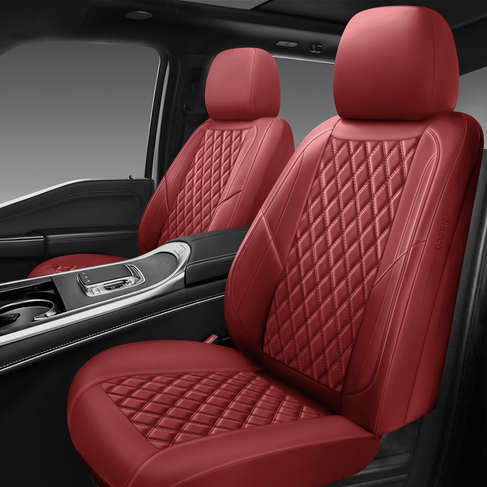 NS YOLO Premium Leather Car Seat Covers Front Pair, Universal Fit for Cars, Trucks & SUVs, Waterproof Car Seat Cushions, Front Seat Protectors, Red