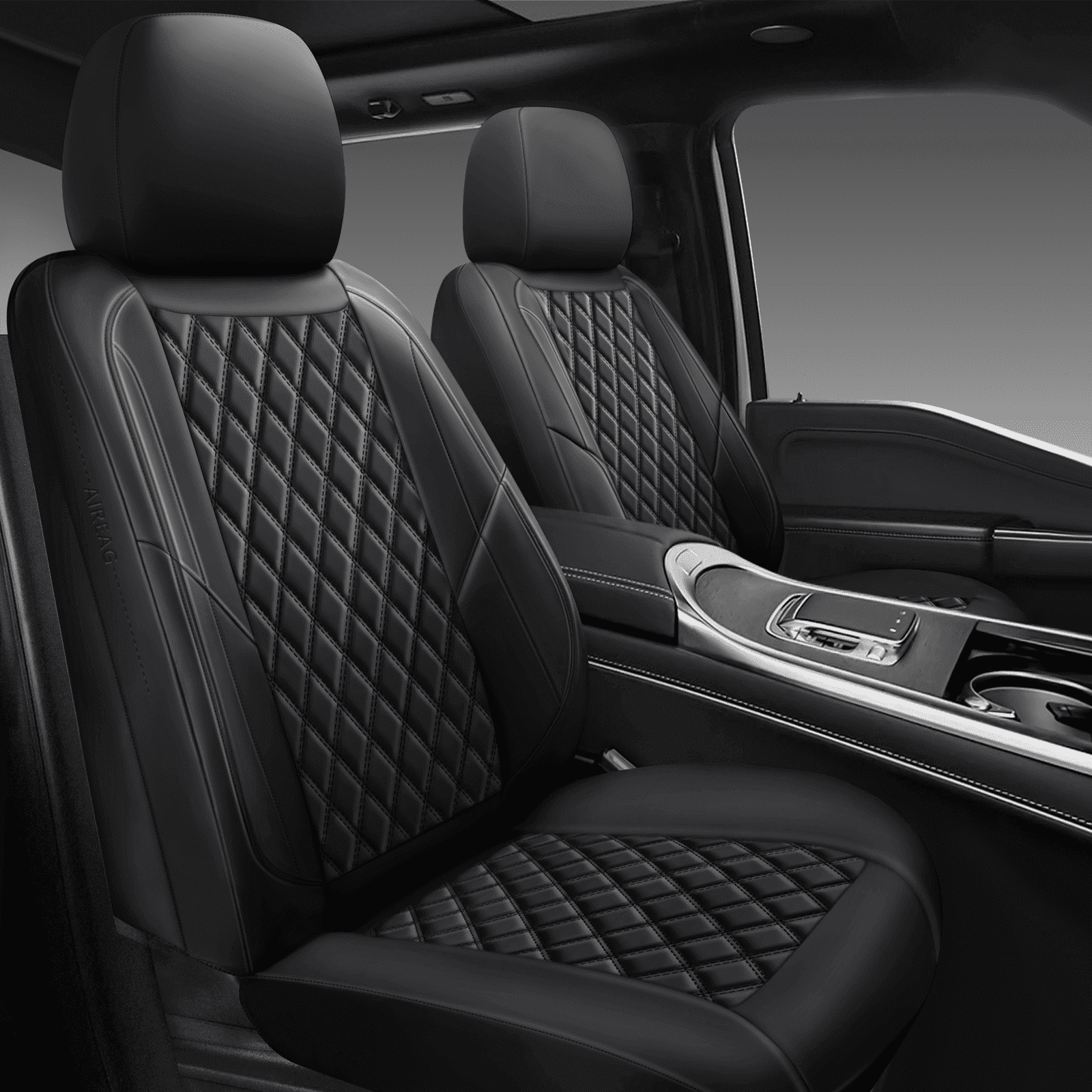 NS YOLO Premium Leather Car Seat Covers Front, Universal Fit for Cars, Trucks & SUVs, Waterproof Car Seat Cushion, Front Seat Protector, Black