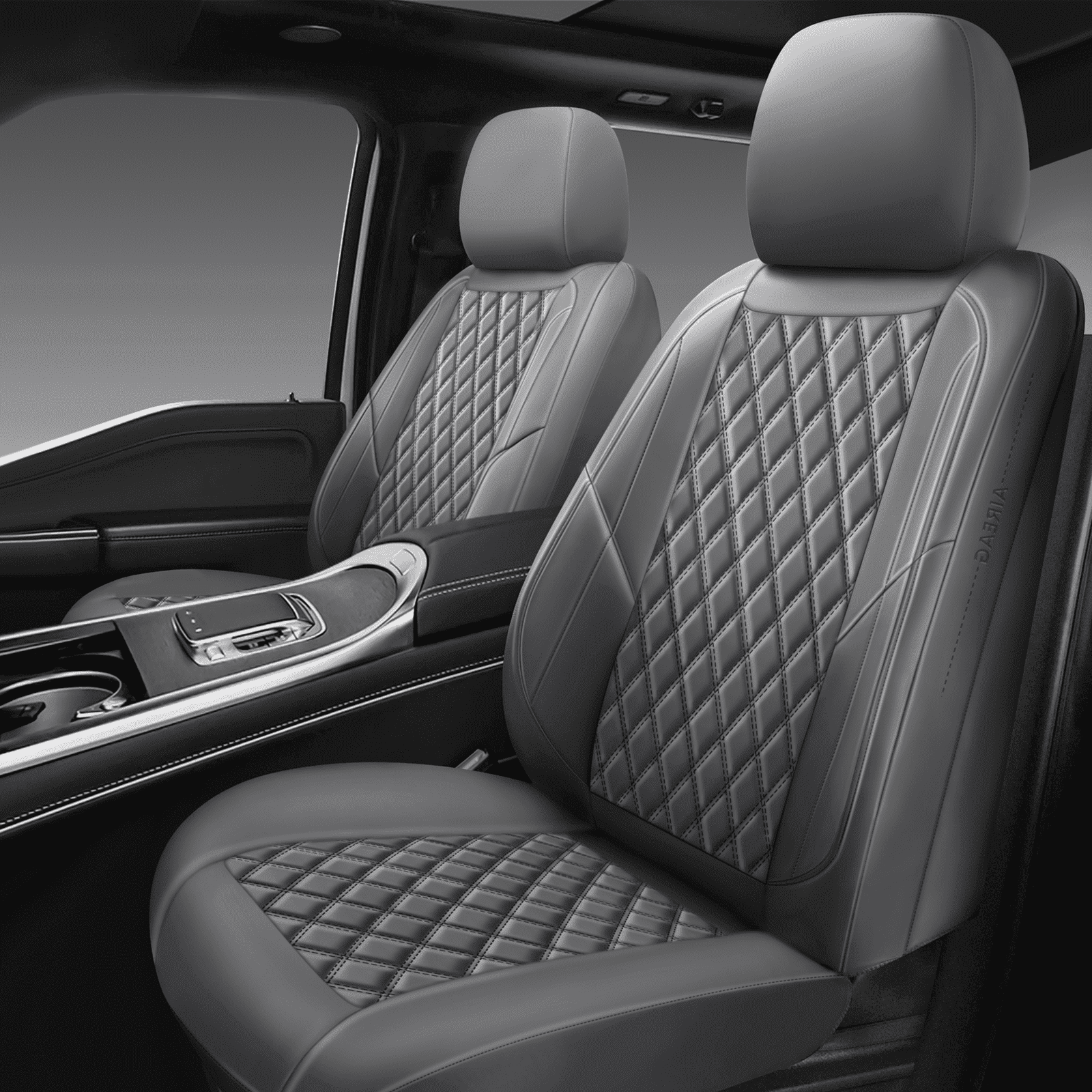 NS YOLO Premium Leather Car Seat Covers Front, Universal Fit for Cars, Trucks & SUVs, Waterproof Car Seat Cushion, Front Seat Protector, Gray