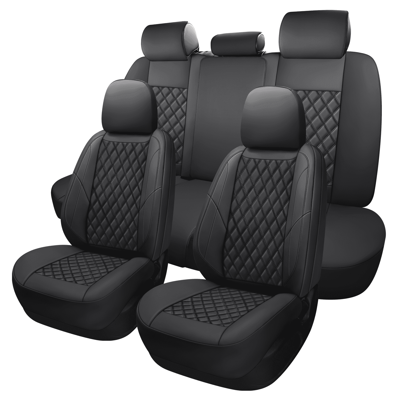 NS YOLO Premium Leather Car Seat Covers Full Set,Universal Fit for Cars,Trucks&SUVs,Waterproof Car Seat Cushion,Full Coverage Car Seat Protector with 5 Seats,Black