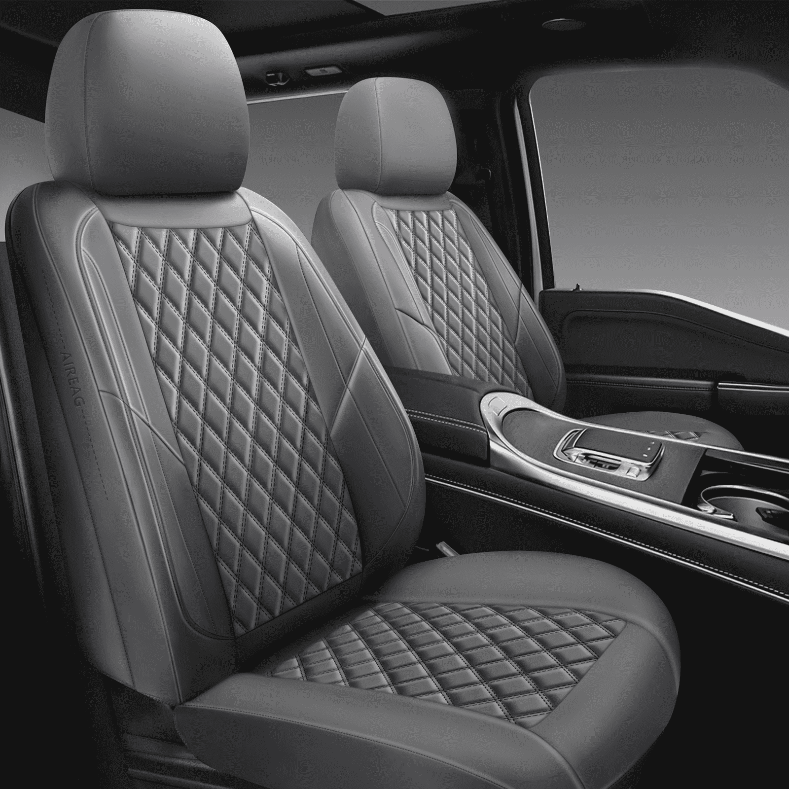 NS YOLO Premium Leather Car Seat Covers Full Set,Universal Fit for Cars,Trucks&SUVs,Waterproof Car Seat Cushion,Full Coverage Car Seat Protector with 5 Seats,gray