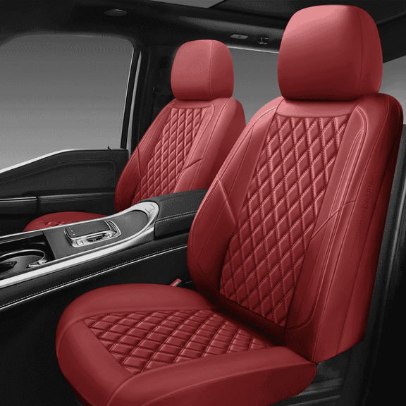 NS YOLO Premium Faux Leather Seat Covers Full Set, Universal Fit for Cars, Trucks & SUVs, Waterproof Protector for 5 Seats, Red