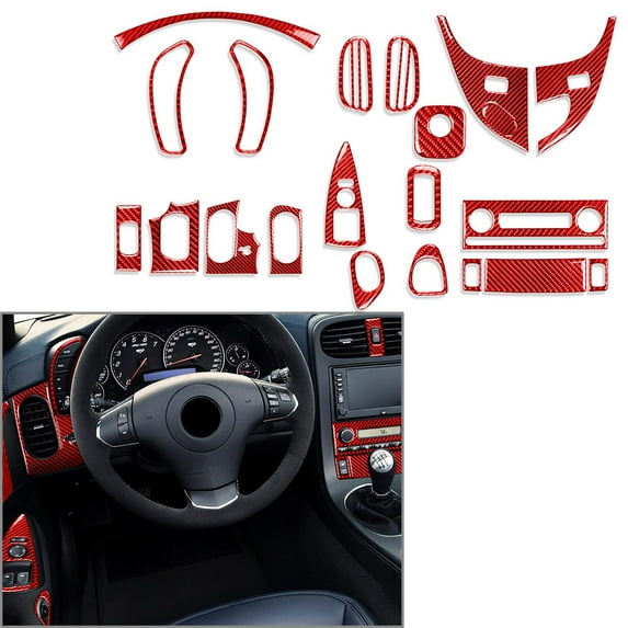 NS for Chevrolet Corvette C6 2005-2013 21Pcs Carbon Fiber Interior Cover Trim Red