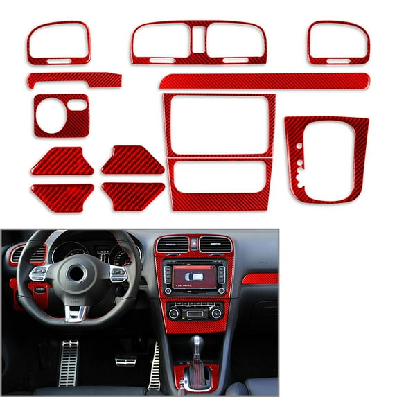 NS for VW Golf 6 MK6 GTI 2008-2012 3Pcs/Set Carbon Fiber Interior Dashboar Trim Red