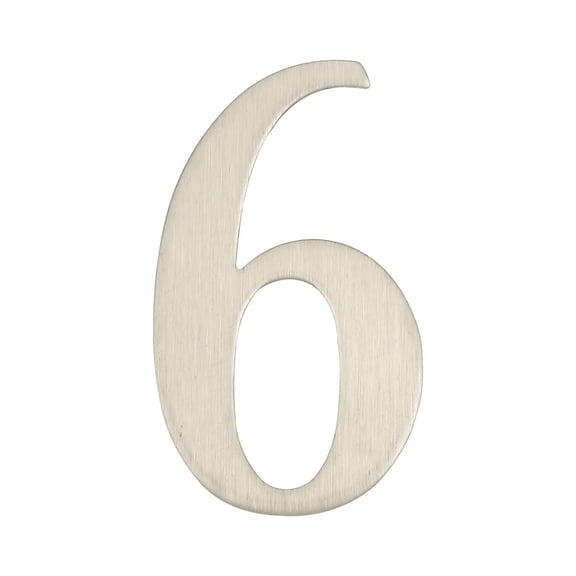 No-Drill Brushed Stainless Steel House Number "6" - Adhesive Mount, Modern Door Sign