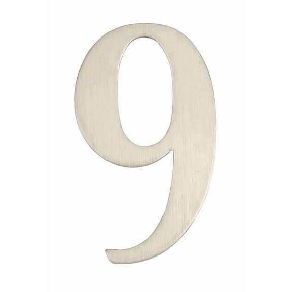 No-Drill Brushed Stainless Steel House Number "9" - Adhesive Mount, Modern Door Sign