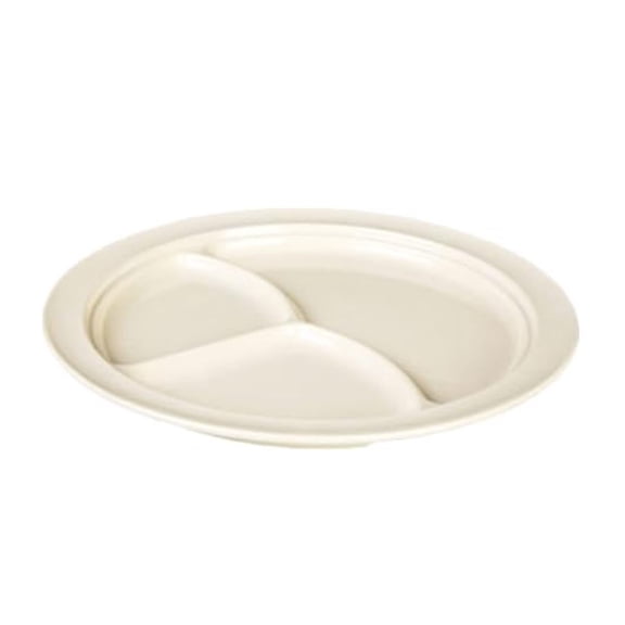 NS703T Compartment Plate, 10-1/4" Dia., Round, 3-Wells, Break-Resistant, Dishwasher Safe, BPA Free, Melamine, NuStone Tan, NSF, Pack of 12