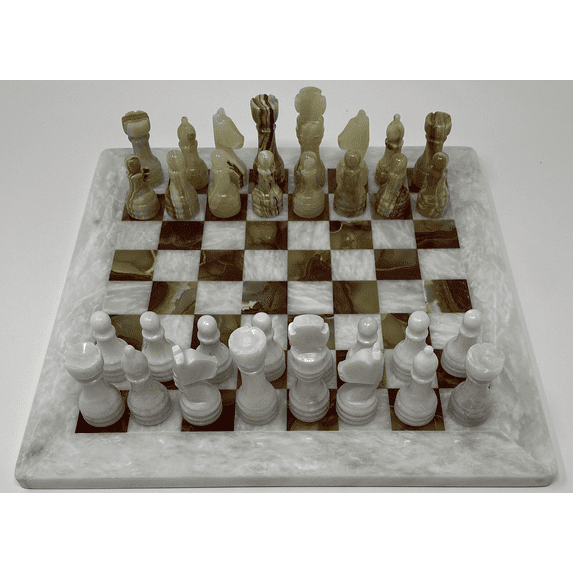 NSA 12 inch Handmade White and Green Onyx Full Marble Chess Game Set by NSA Electronics