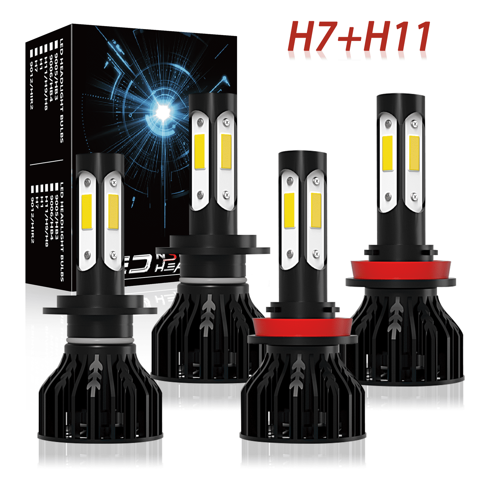NSDXCT For 2013 2014 2015 2016 Chevy Traverse LED Headlight Bulbs H7 High Beam+H11 Low Beam 4pcs