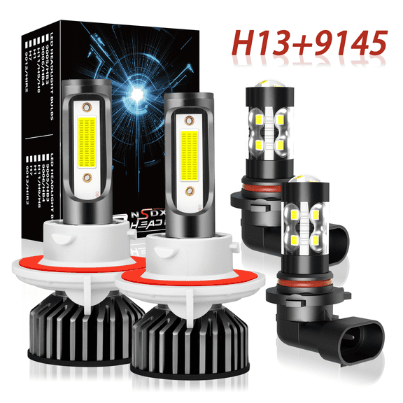NSDXCT H13/9008 LED Headlight High/Low Beam H10/9145 Fog Light Bulbs Plug&Play 6000k White 4pcs