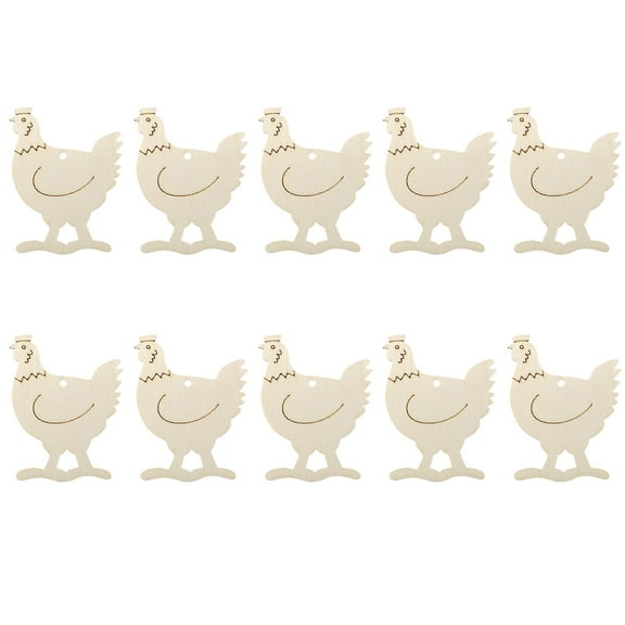 NSESSHome 10 Pcs Easter Wooden Chicken Hanging Ornaments Wood Easter Tree Decorations Decorative Spring Chicken Wooden Hanging Craft for Easter Spring Party Supplies