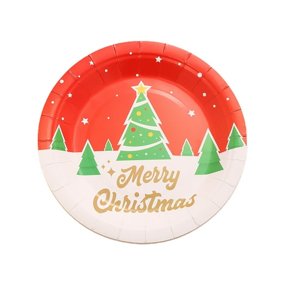 NSESSHome 10PCS Christmas Paper Plates and Napkins, Cute Cartoon Santa Christmas Disposable Dinnerware Set, Red Holiday Party Plate for Christmas Xmas New Year Party Decor