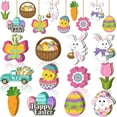 thumbnail image 1 of NSESSHome 24 Pieces Spring Easter Wooden Ornaments Happy Easter Cutouts Embellishments Cute Holiday Decorations with Strings Hanging Ornaments for Tree Party Home Classroom Decor(Bunny Egg Flower), 1 of 6