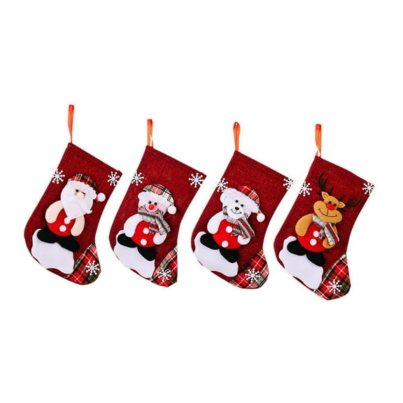 NSESSHome 4 Pcs Christmas Stockings Christmas Decorations Small Red Green Christmas Tree Hanging Stocking Cute Cartoon Stockings for Christmas Tree Fireplace Decor